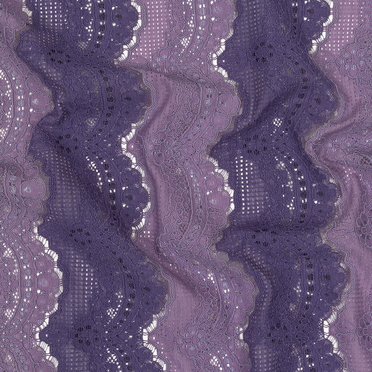1 Yard Corded Lace - Lilac and Dusty Purple Two-Tone All-Over Scallops